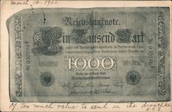 German Reichsbanknote 1000 Red Seal World War I Postcard Postcard Postcard