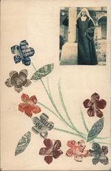 Cut Stamp Flowers and a Nun Postcard