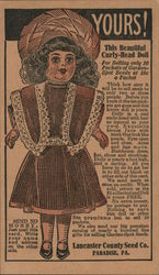 Lancaster County Seed Co. This beautiful curly-head doll for selling 10 packets of garden spot seeds Postcard