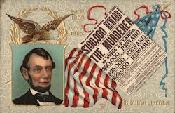 Abraham Lincoln, flag, newspaper $100,000 reward Postcard