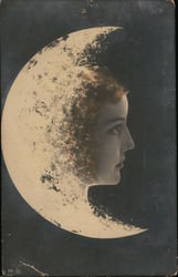 Woman in crescent moon Moons PG Postcard Postcard Postcard