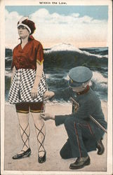 Within The Law Measuring Woman's Skirt Police Postcard Postcard Postcard