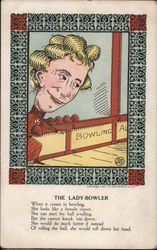 The Lady Bowler poem Caricatures Postcard Postcard Postcard