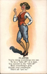 Flapper: You're doing everything you can to be a "take off" on a man Caricatures Postcard Postcard Postcard