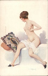 Nude With Mirror - A. Penot Artist Signed Postcard Postcard Postcard