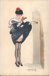 Distracted and Showing Her Undies - L.Peltier Artist Signed Postcard Postcard Postcard