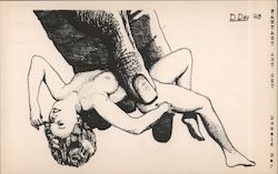 Nude Woman Held by Giant Hand, by Donald Day Postcard