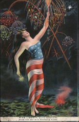 Miss Liberty, Quite Debonaire, Ends the Day With Rocket's Flare 4th of July Postcard Postcard Postcard