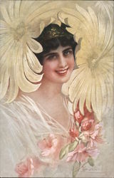 Woman in Flowers and Feathers by Guerzoni Postcard