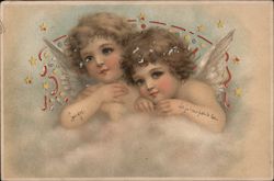 Little angels looking over a cloud Postcard Postcard Postcard