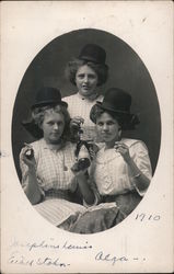 Three women in hats and smoking cigarettes Postcard Postcard Postcard