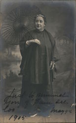 Studio photo of Asian woman with umbrella, long braid Postcard Postcard Postcard