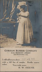 Good Night. Little girl with candle. Gorham Rubber Company salesman postcard San Francisco, CA Advertising Postcard Postcard Postcard