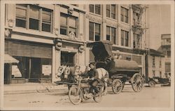 Horse-drawn oil tanker wagon, Harley Davidson Motorcycle Postcard