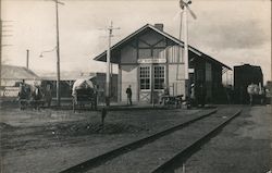 Winters train depot, horse drawn wagons, people waiting California Postcard Postcard Postcard