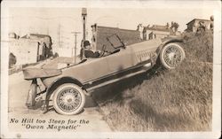 No hill too steep for the Owen Magnetic. Automobile driving up steep hillside San Francisco, CA Postcard Postcard Postcard