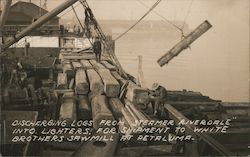 Discharging Logs from Steamer "Riverdale" into Lighters for Shipment Postcard