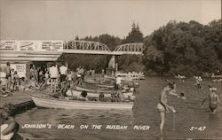 Johnson's Beach on the Russian River, swimmers, boats, bridge, concession stand Postcard