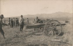 Cannon and troop in a field, Spanish American War Postcard