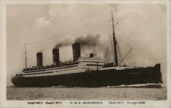 R.M.S. Berengaria Length 900 ft. Breadth 98 ft. Depth 63 ft. Tonnage 52226 Postcard