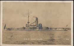 U.S.S. Monterey - Sailors in white dress on deck Postcard