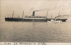 S.S. Manchuria in S.F. Bay, tug boat along side San Francisco, CA Postcard Postcard Postcard