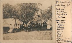 McKean's Camp, May. 07. Campers pose under tree, tents Lodi, CA Postcard Postcard Postcard