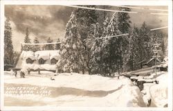 Wintertime at Long Barn Lodge, Long Barn, California (Skiing) Postcard