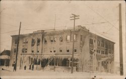 Apartment house, covered in ice in winter after fire Disasters Postcard Postcard Postcard