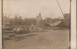 Men working in ship yard repairing boat Postcard