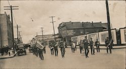 Marching band coming down the street Performers & Groups Postcard Postcard Postcard