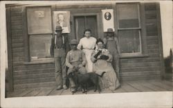 Americana: Family group photo on porch, dog, woman with black gloves Family Portaits Postcard Postcard Postcard