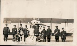 Band with instruments poising in front of biplane with pilots Aircraft Original Photograph Original Photograph Original Photograph