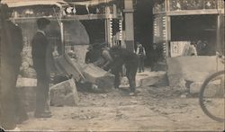 Men moving fallen stone work after earthquake April 18, 1906 Oakland, CA Original Photograph Original Photograph Original Photograph