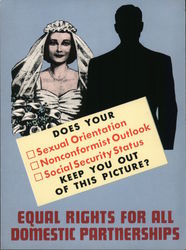 Equal Rights for all domestic partnerships. Bride with blacked out groom Political Postcard Postcard Postcard