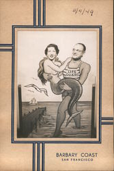 Barbary Coast. Mermaid and lifeguard with human heads. Original Photograph