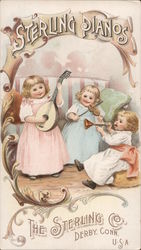 Sterling Pianos, three children playing musical instruments. The Sterling Co. Derby, CT Postcard Postcard Postcard