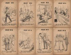 Set of 8: "The Pest" Caricatures Postcard Postcard Postcard