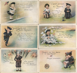 Lot of 6: Children, Romance Comical Sailor Series Postcard