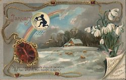 January, Aquarius, snowdrop, garnets, friendship, hope, consolation. Months Postcard Postcard Postcard