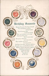 Birthday Souvenir - 12 month Birthstone necklace - embossed Postcard