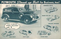 1939 Plymouth. Plymouth stands up best - for business too! Cars Postcard Postcard Postcard