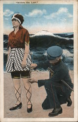 "Within The Law" Policeman Measuring Woman's Bathing Suit, Legs Postcard