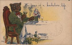 Fancy Bear Dining - The Joys of a Bachelors Life Postcard