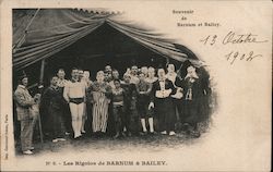 Les Rigolos de Barnum & Bailey. Clowns, acrobats, performers at tent door. 1902 Paris, France Circus Postcard Postcard Postcard