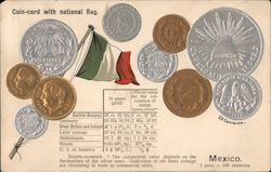 Mexico. Coin Card with national flag. Postcard