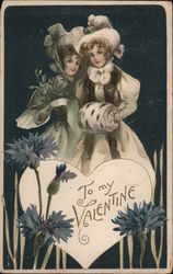 To my Valentine. two girls, blue bachelor buttons Women Postcard Postcard Postcard