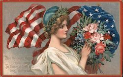 Flowers and Flags - Decoration Day Postcard