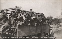 African troops off the the trenches on the Somme via troop carrier truck World War I Postcard Postcard Postcard