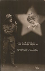 In this star I find the trace of the sweet light on your face. Soldier looks at girl in star Postcard